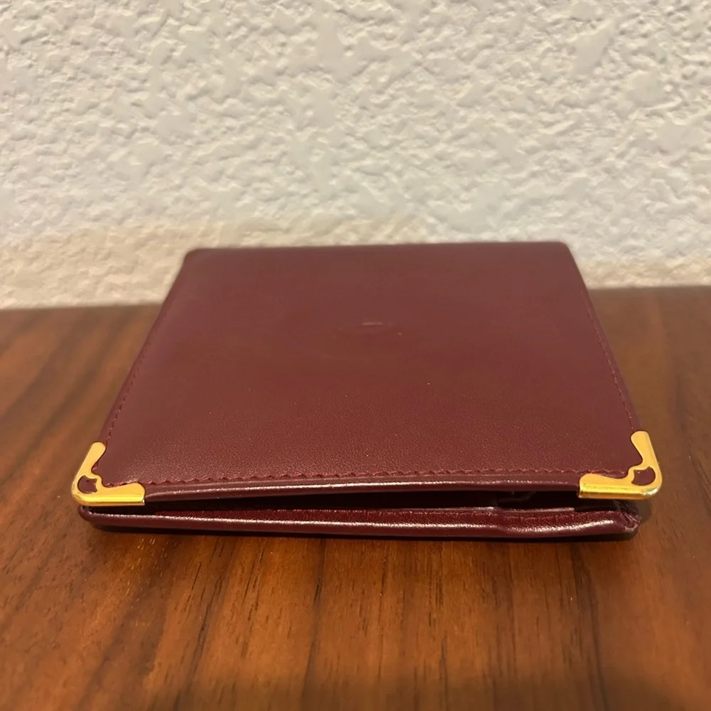 Cartier Burgundy Leather Wallet with Gold Corner Accents